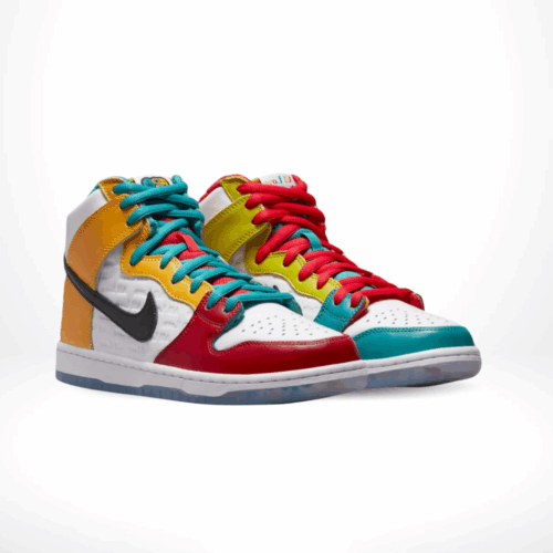 Angled front view of a full pair of Nike SB Dunk Low