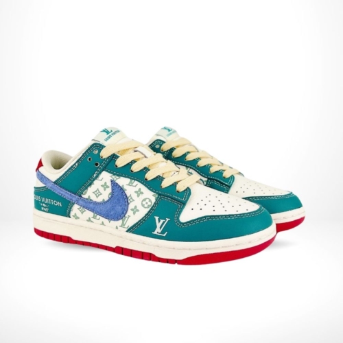 Angled front view of a full pair of Nike SB Dunk Low